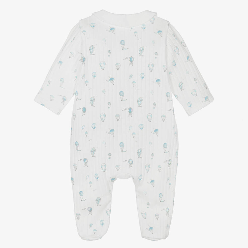 Tartine et Chocolat-Boys White & Blue Hot Air Balloons Cotton Babygrow | Childrensalon
