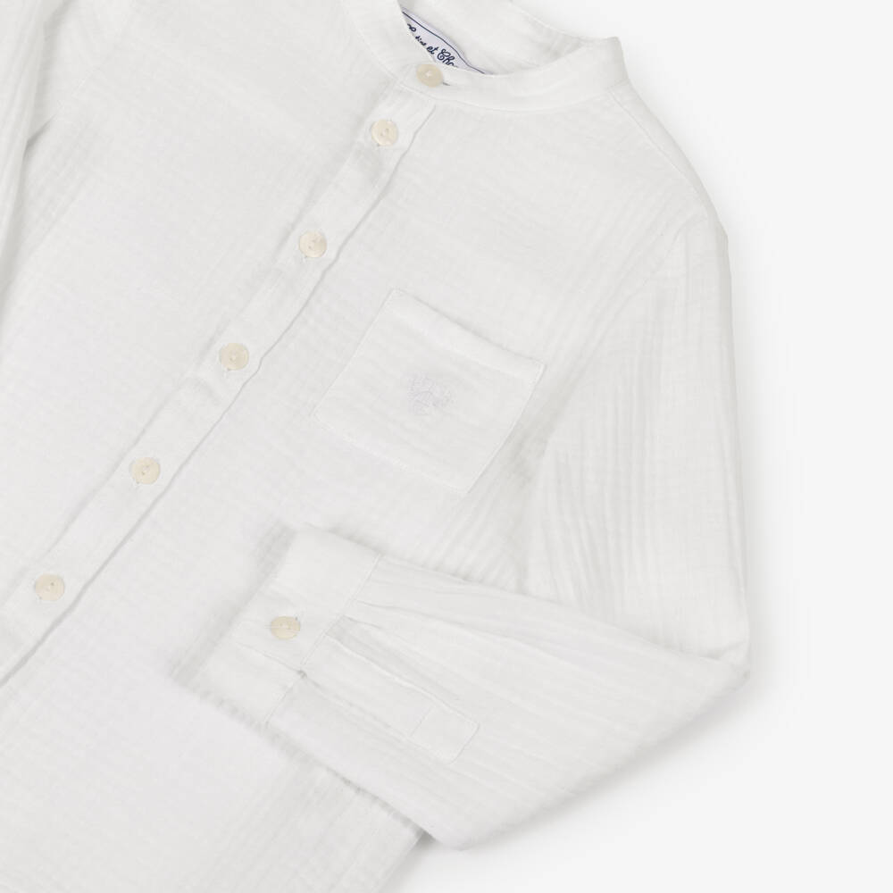 Tartine et Chocolat-Boys White Cheesecloth Collarless Shirt | Childrensalon