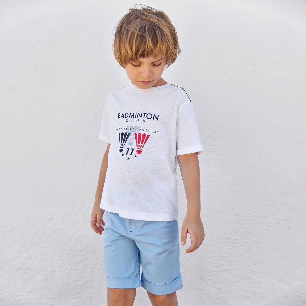 Tartine et Chocolat-Boys White Cotton Badminton T-Shirt | Childrensalon