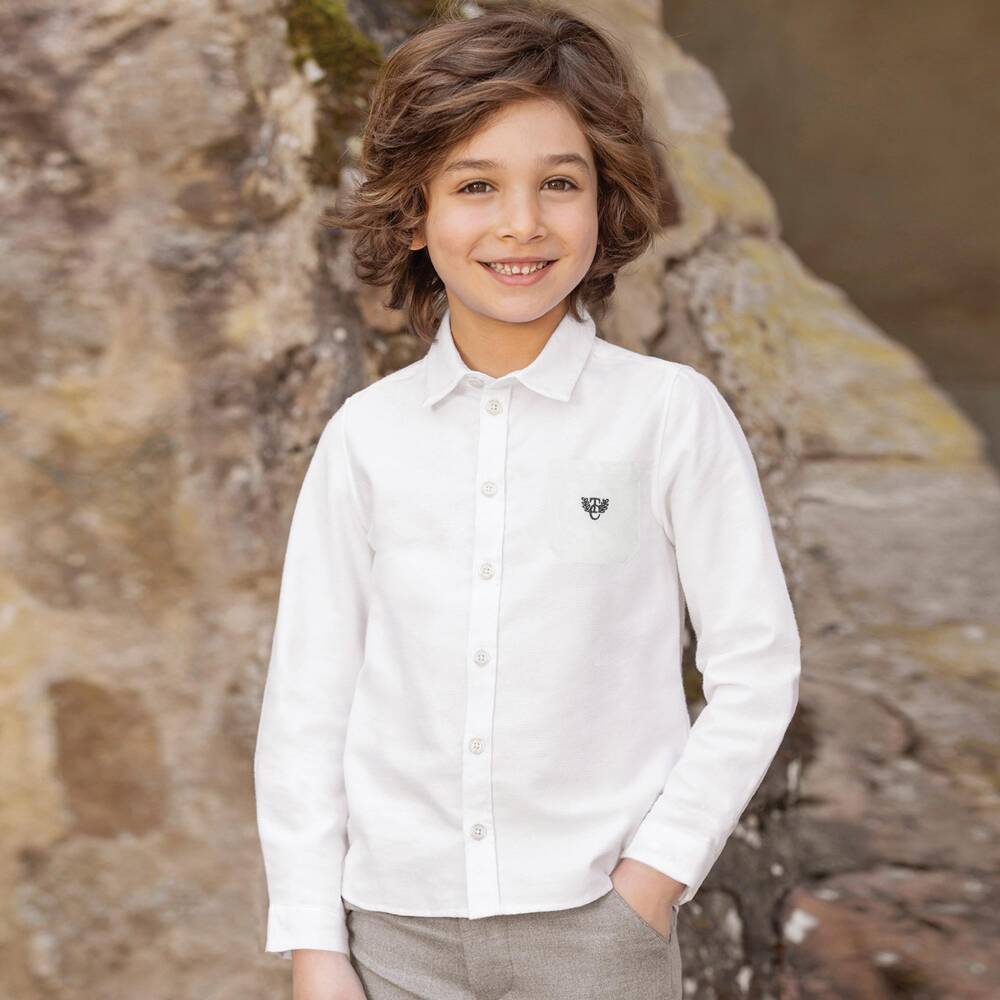 Tartine et Chocolat-قميص بأكمام طويلة قطن جيرسي لون أبيض للأولاد | Childrensalon