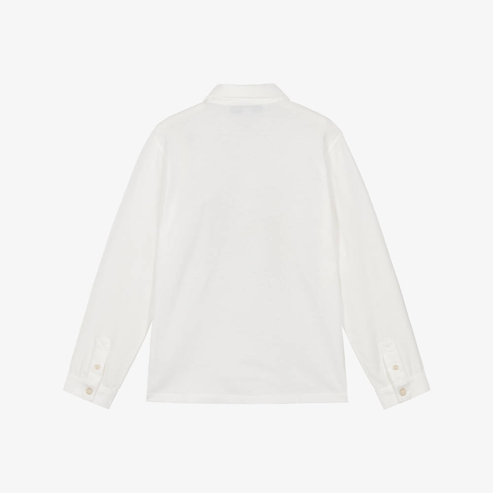 Tartine et Chocolat-Boys White Cotton Jersey Long Sleeved Shirt | Childrensalon