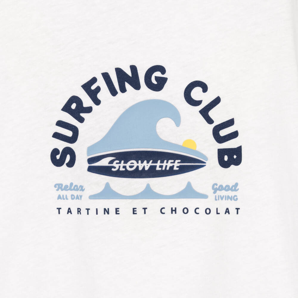 Tartine et Chocolat-Boys White Cotton Surfing T-Shirt | Childrensalon