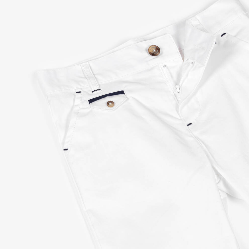 Tartine et Chocolat-Boys White Cotton Twill Straight Leg Trousers | Childrensalon