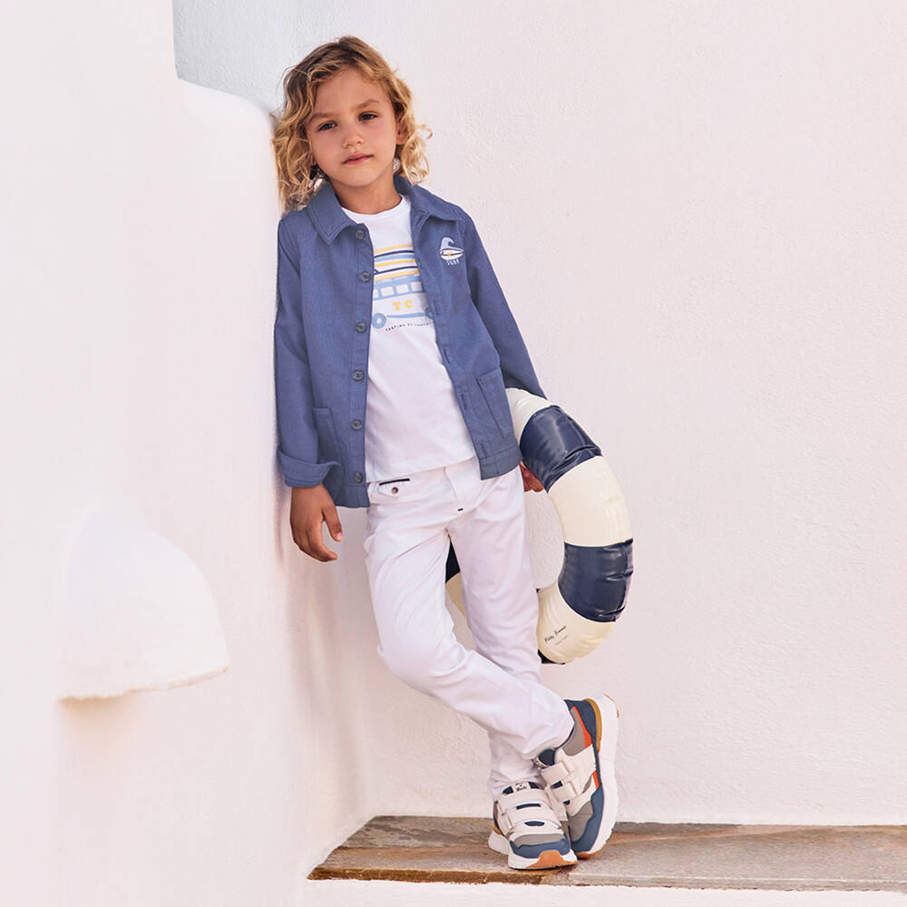 Tartine et Chocolat-Boys White Cotton Twill Straight Leg Trousers | Childrensalon