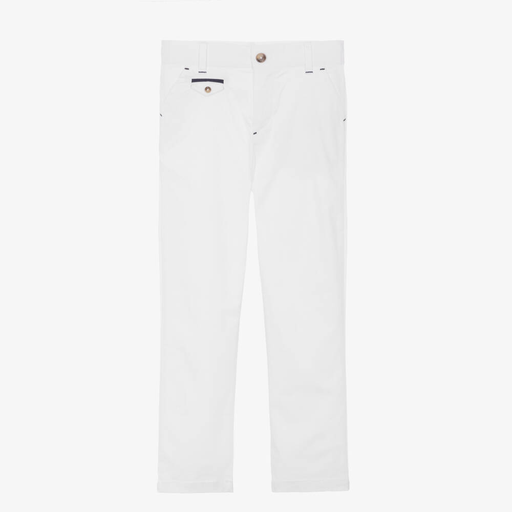 Tartine et Chocolat-Boys White Cotton Twill Straight Leg Trousers | Childrensalon