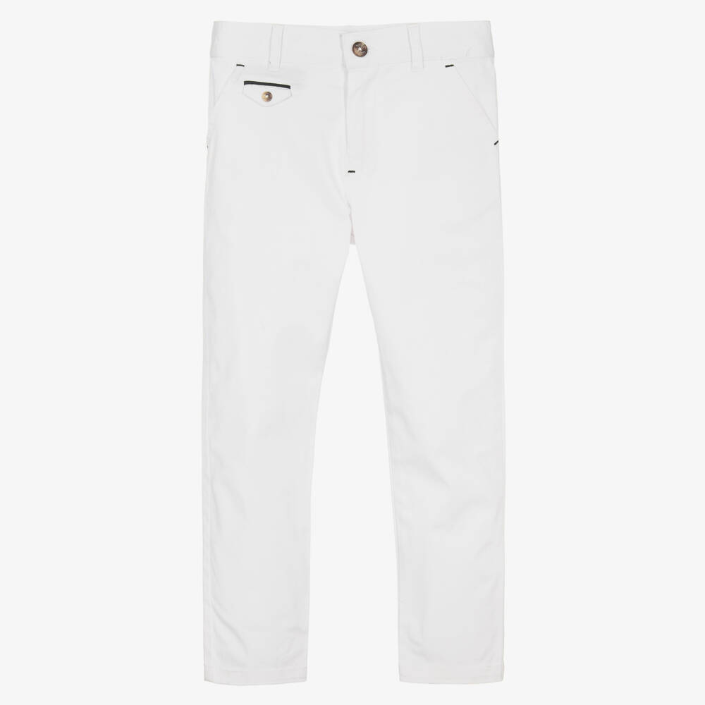 Tartine et Chocolat-Boys White Cotton Twill Straight Leg Trousers | Childrensalon