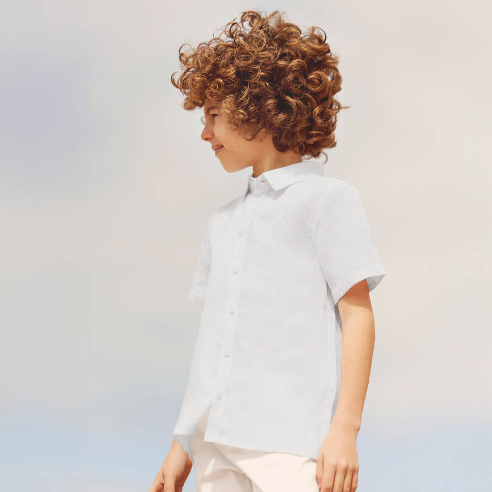 Tartine et Chocolat-Boys White Linen Embroidered Shirt | Childrensalon