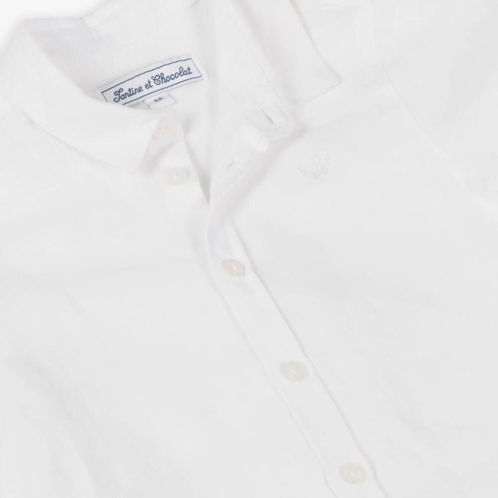 Tartine et Chocolat-Boys White Linen Embroidered Shirt | Childrensalon