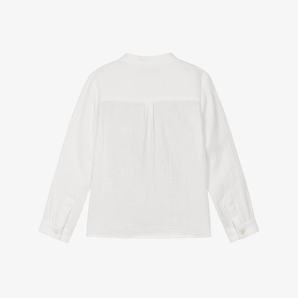 Tartine et Chocolat-Boys White Muslin Cotton Collarless Shirt | Childrensalon