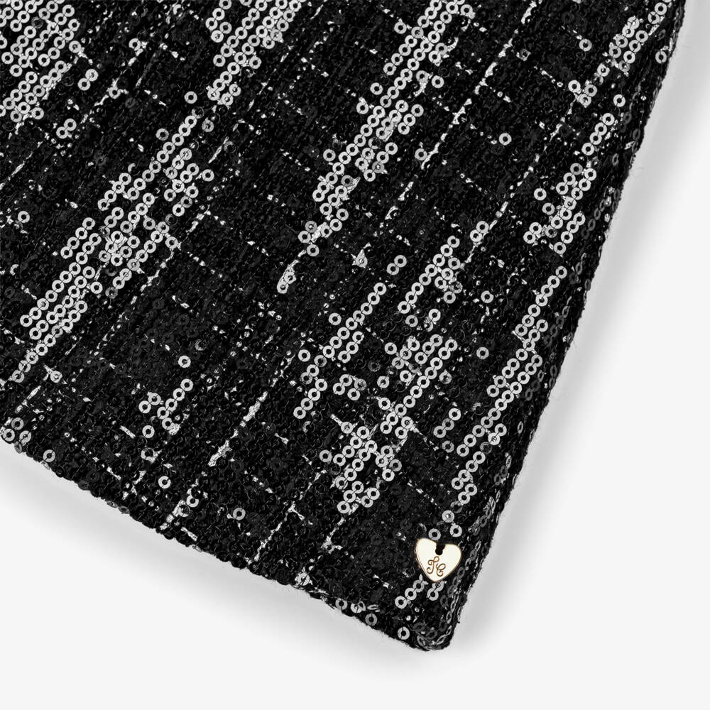 Tartine et Chocolat-Girls Black Sequinned Tweed Dress with Ivory Lace Collar | Childrensalon