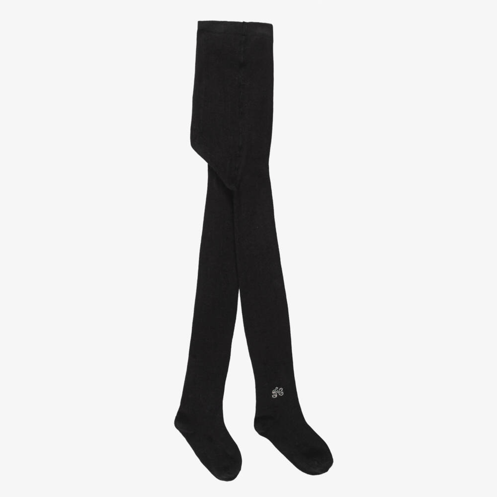 Tartine et Chocolat-Girls Black Tights with Sparkly Monogram | Childrensalon