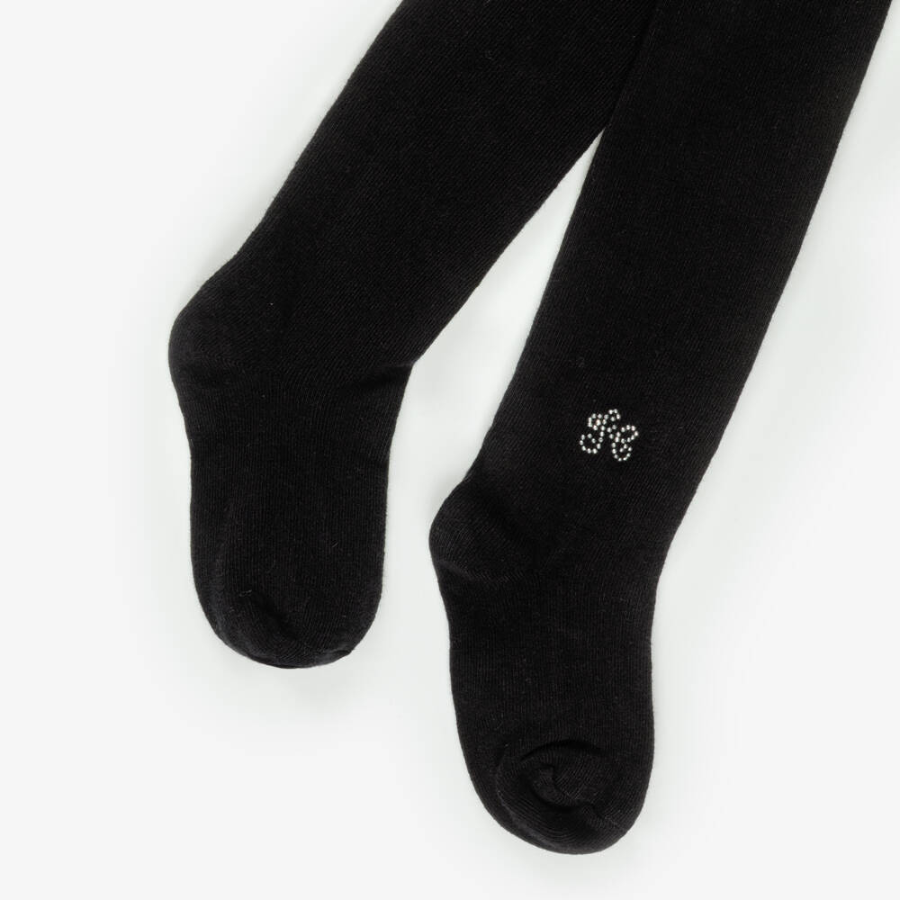 Tartine et Chocolat-Girls Black Tights with Sparkly Monogram | Childrensalon