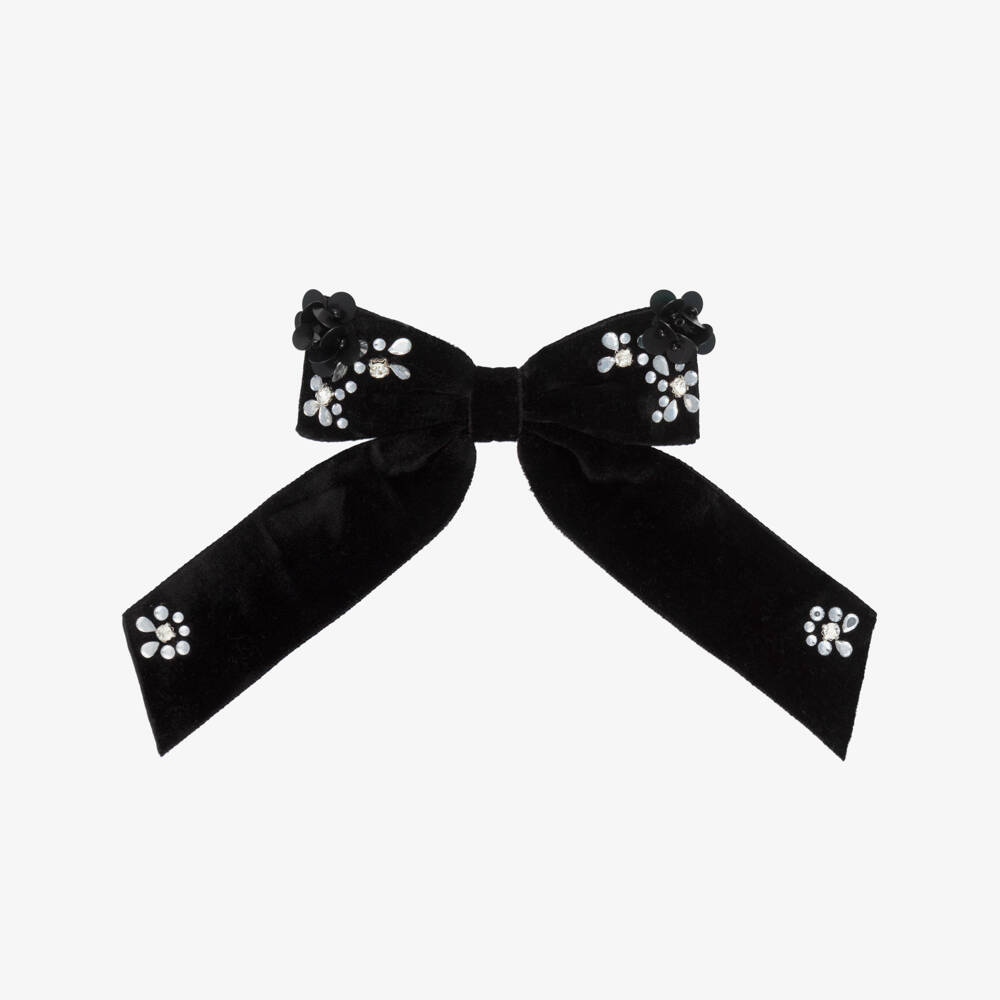 Tartine et Chocolat-Girls Black Velvet Bow Hair Clip (9cm) | Childrensalon