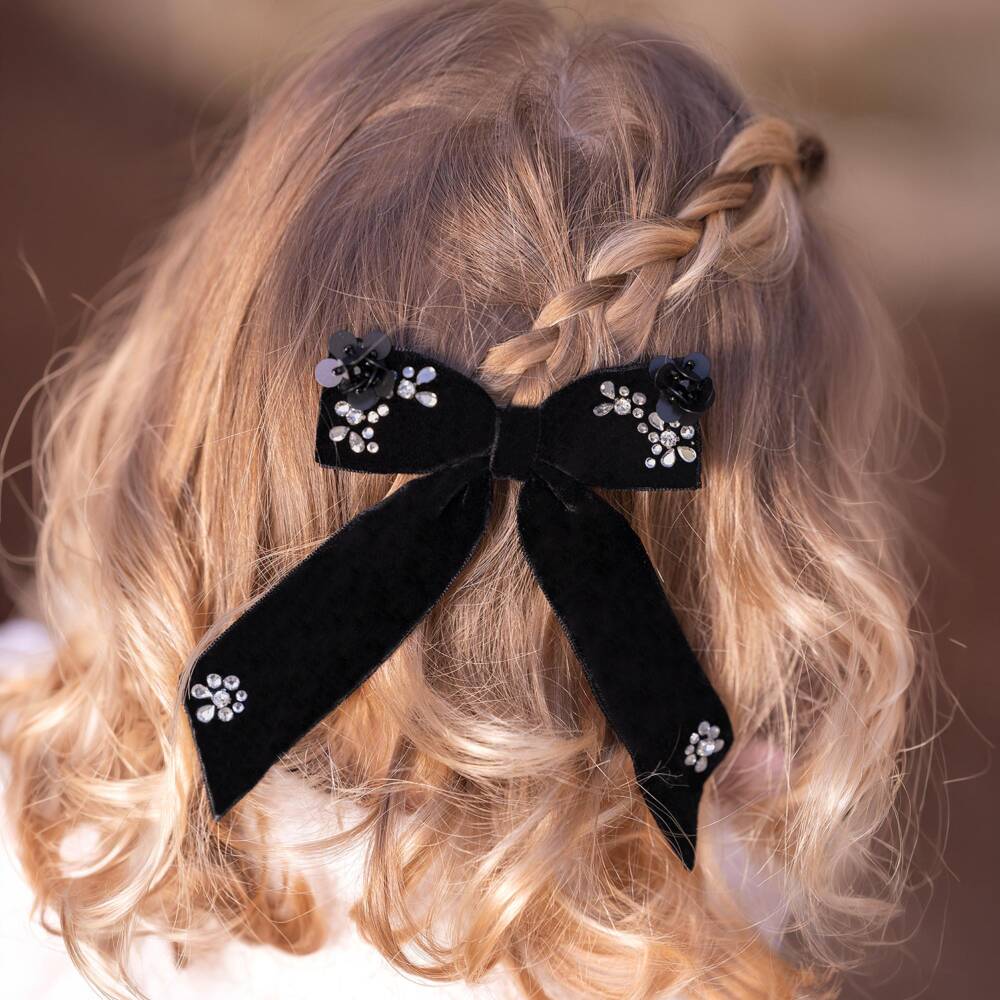 Tartine et Chocolat-Girls Black Velvet Bow Hair Clip (9cm) | Childrensalon