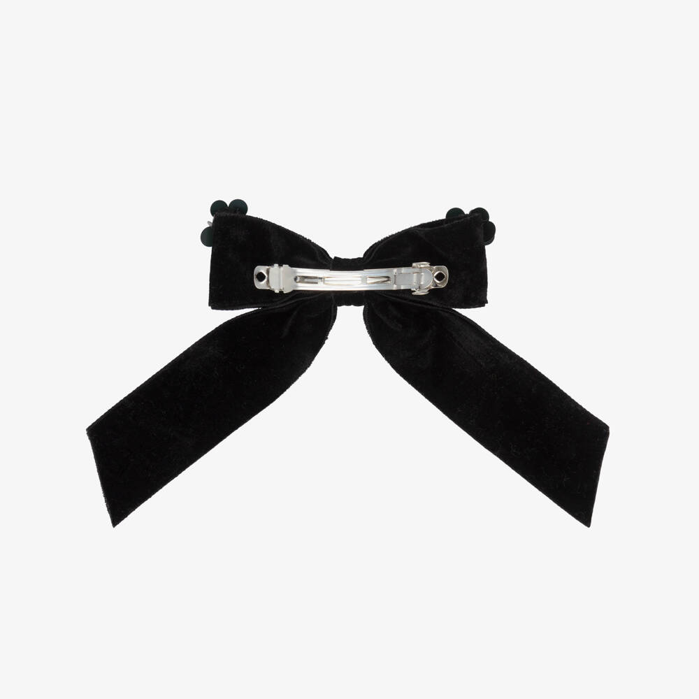 Tartine et Chocolat-Girls Black Velvet Bow Hair Clip (9cm) | Childrensalon