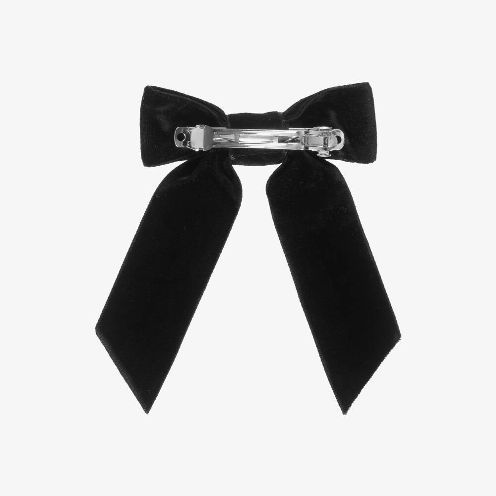 Tartine et Chocolat-Girls Black Velvet & Diamanté Bow Hair Clip (13cm) | Childrensalon