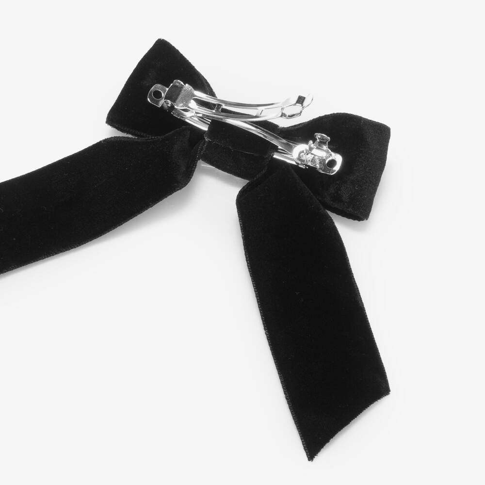 Tartine et Chocolat-Girls Black Velvet & Diamanté Bow Hair Clip (13cm) | Childrensalon