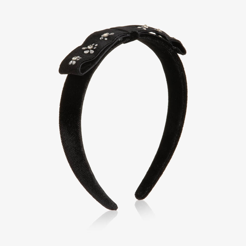 Tartine et Chocolat-Girls Black Velvet Diamanté Hairband | Childrensalon