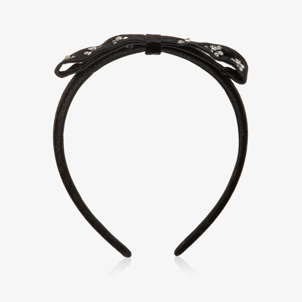 Tartine et Chocolat-Girls Black Velvet Diamanté Hairband | Childrensalon