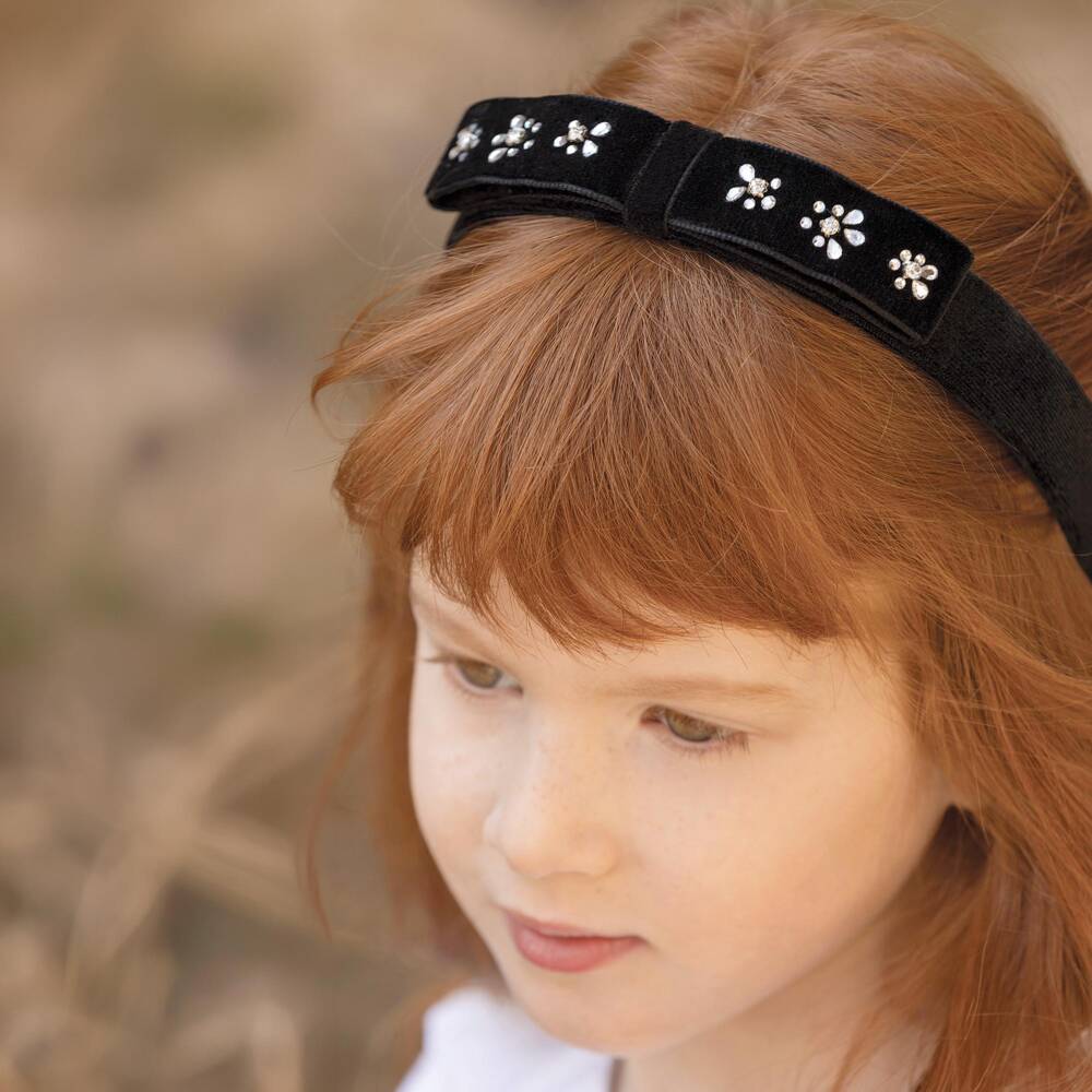 Tartine et Chocolat-Girls Black Velvet Diamanté Hairband | Childrensalon