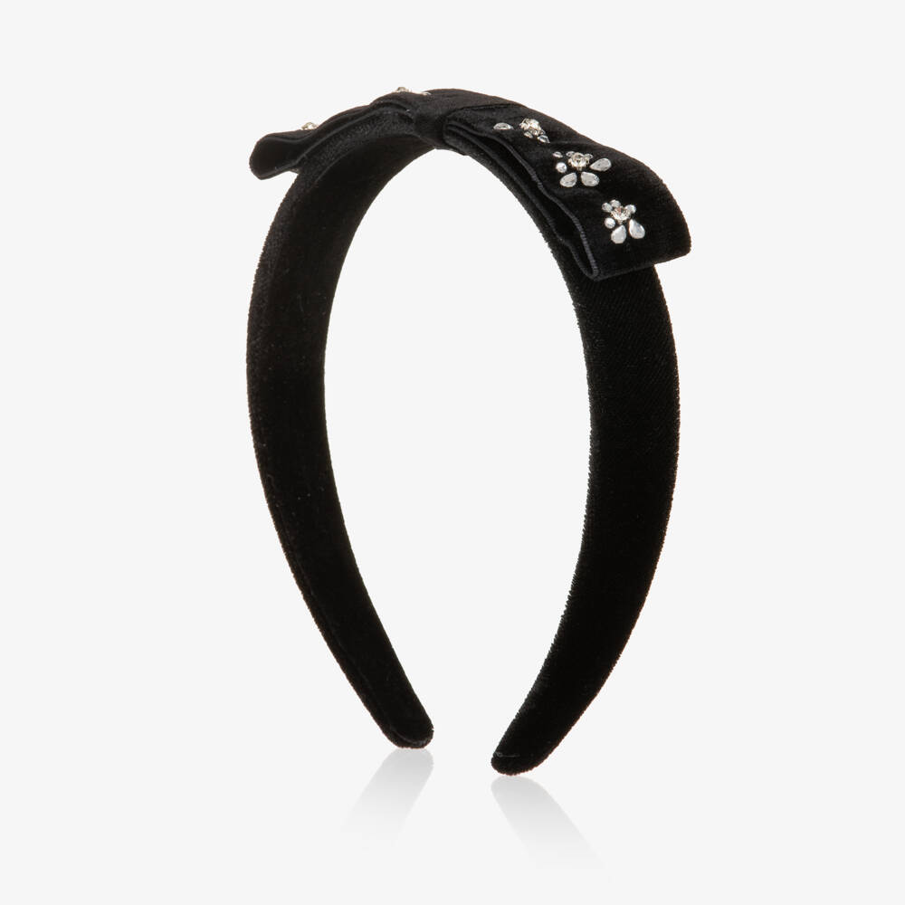 Tartine et Chocolat-Girls Black Velvet Diamanté Hairband | Childrensalon