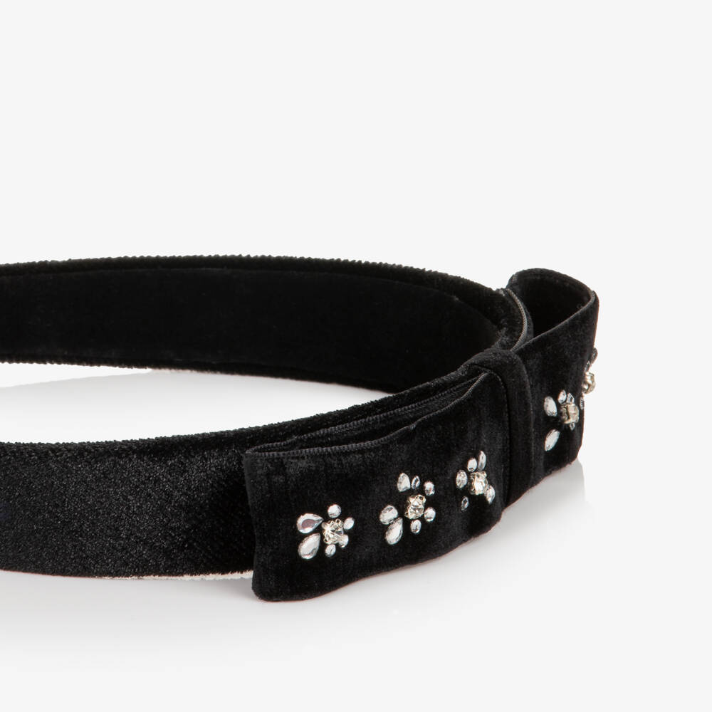 Tartine et Chocolat-Girls Black Velvet Diamanté Hairband | Childrensalon