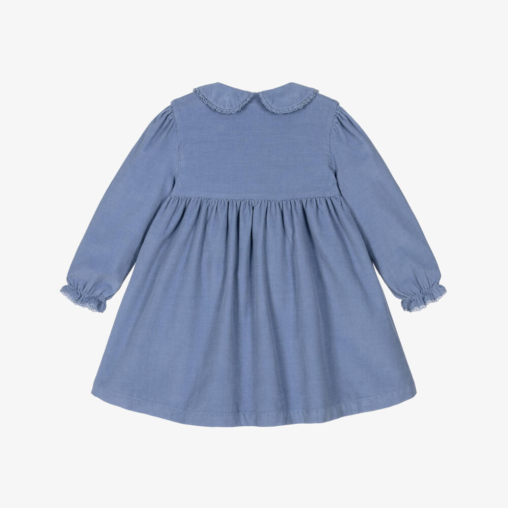 Tartine et Chocolat-Girls Blue Floral Embroidery Needlecord Dress  | Childrensalon
