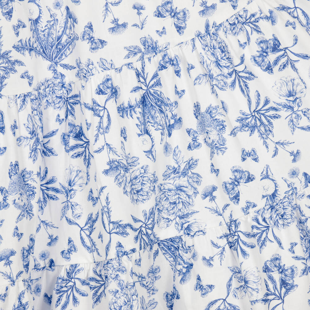 Tartine et Chocolat-Girls Blue Toile Du Jouy Blouse & Skirt Set | Childrensalon