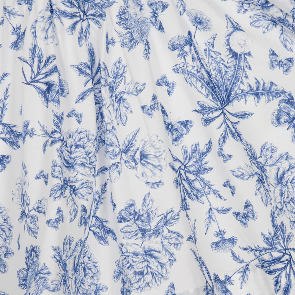 Tartine et Chocolat-Girls Blue Toile Du Jouy Dress with Ruffle Sleeves | Childrensalon