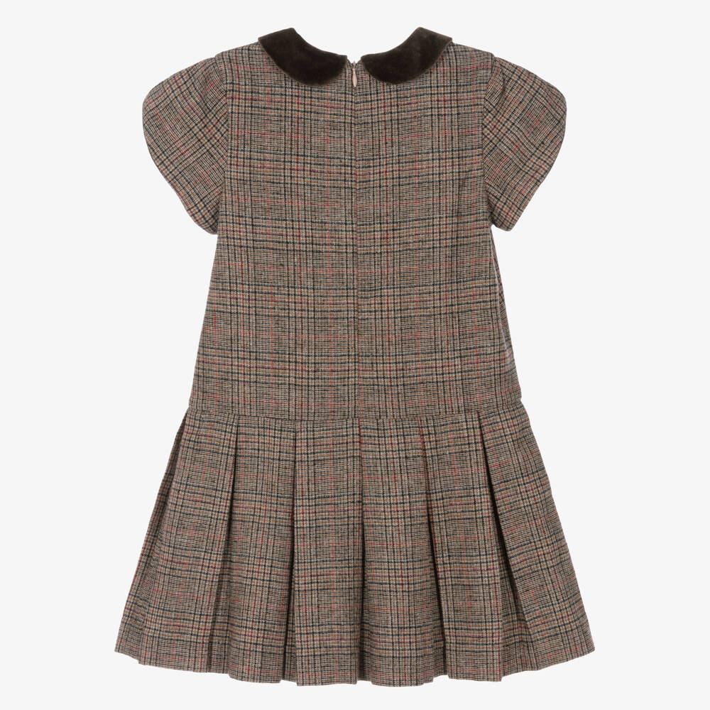 Tartine et Chocolat-Girls Brown Check Dress with Tulip Sleeves | Childrensalon