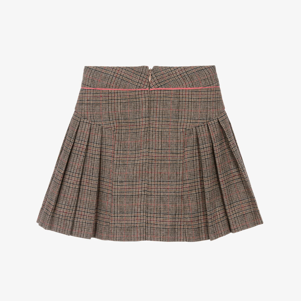 Tartine et Chocolat-Girls Brown Check Side Pleat Skirt | Childrensalon