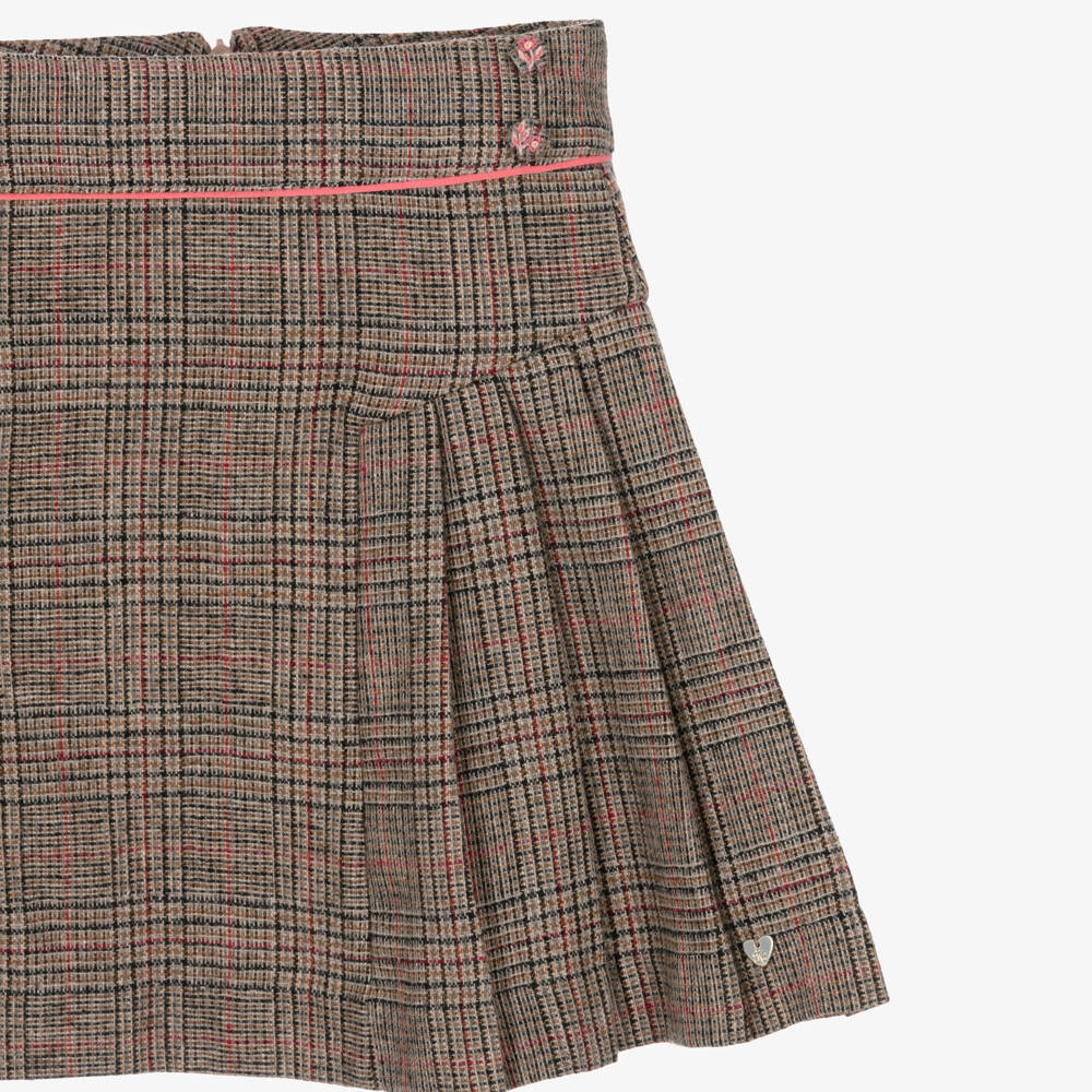 Tartine et Chocolat-Girls Brown Check Side Pleat Skirt | Childrensalon