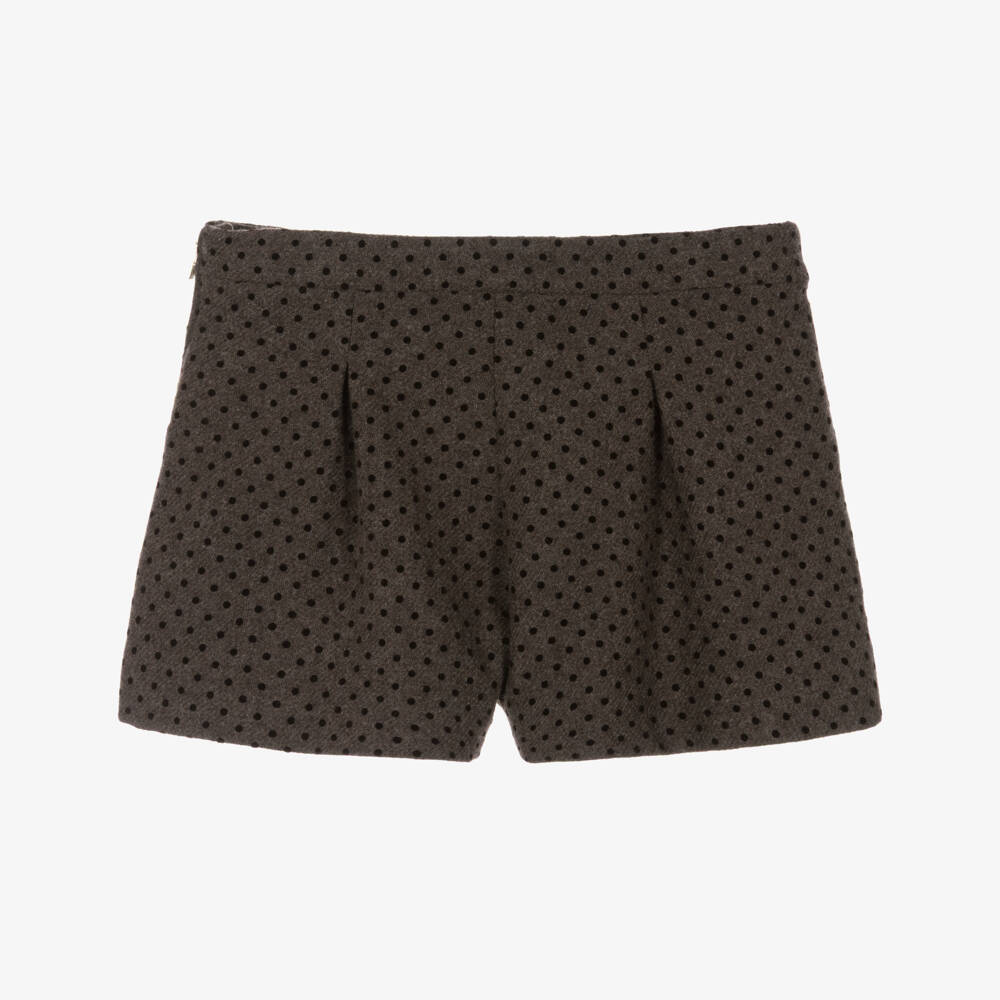Tartine et Chocolat-Girls Brown Flocked Polka Dot Shorts | Childrensalon