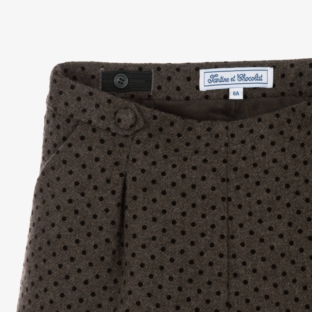 Tartine et Chocolat-Girls Brown Flocked Polka Dot Shorts | Childrensalon