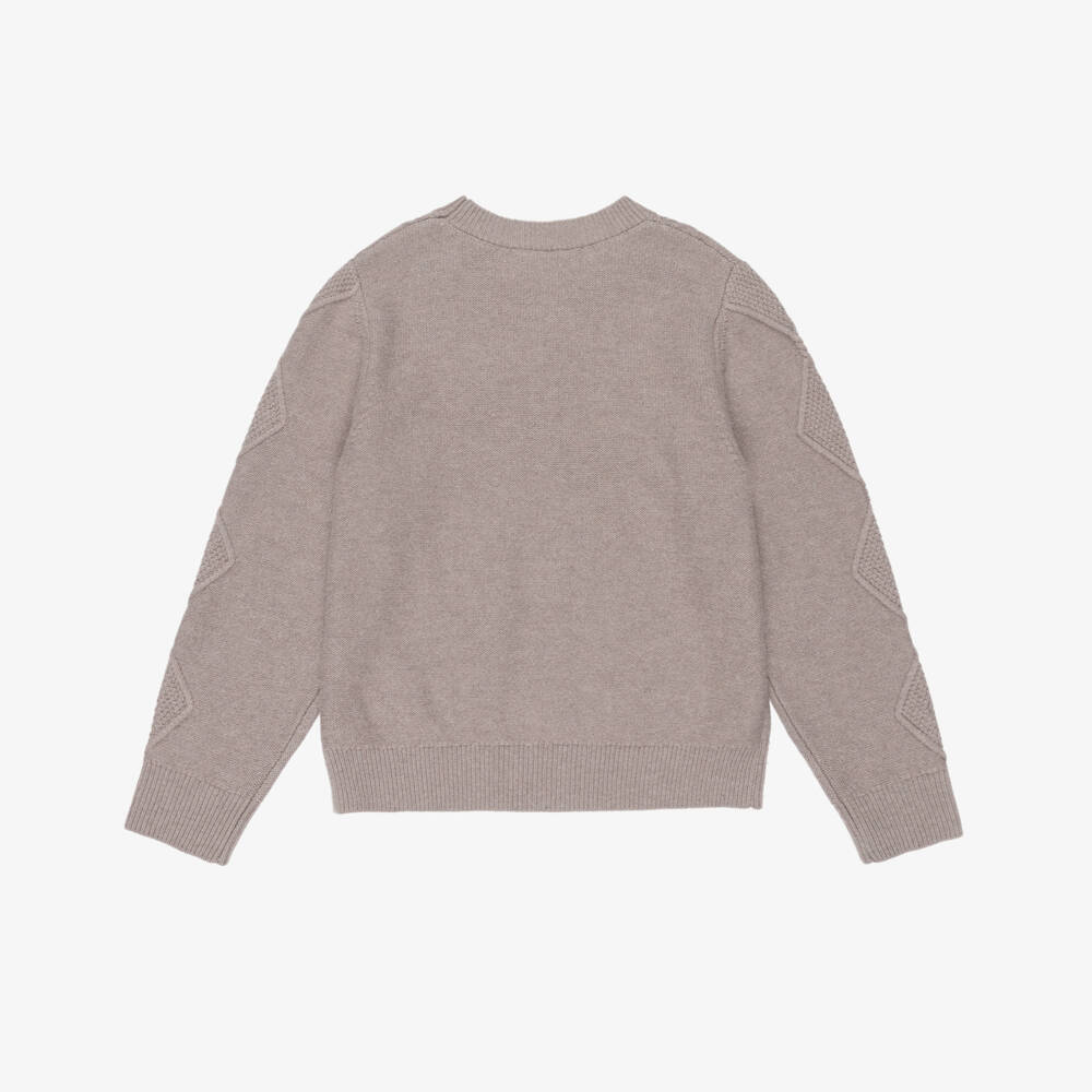 Tartine et Chocolat-Girls Brown Knit Sweater with Floral Embroidery | Childrensalon