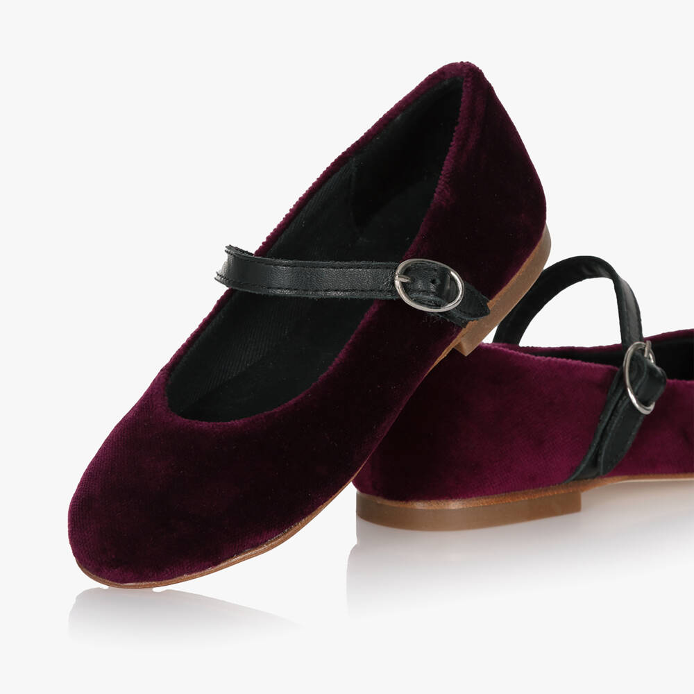 Tartine et Chocolat-Girls Burgundy Purple Velvet Pumps | Childrensalon