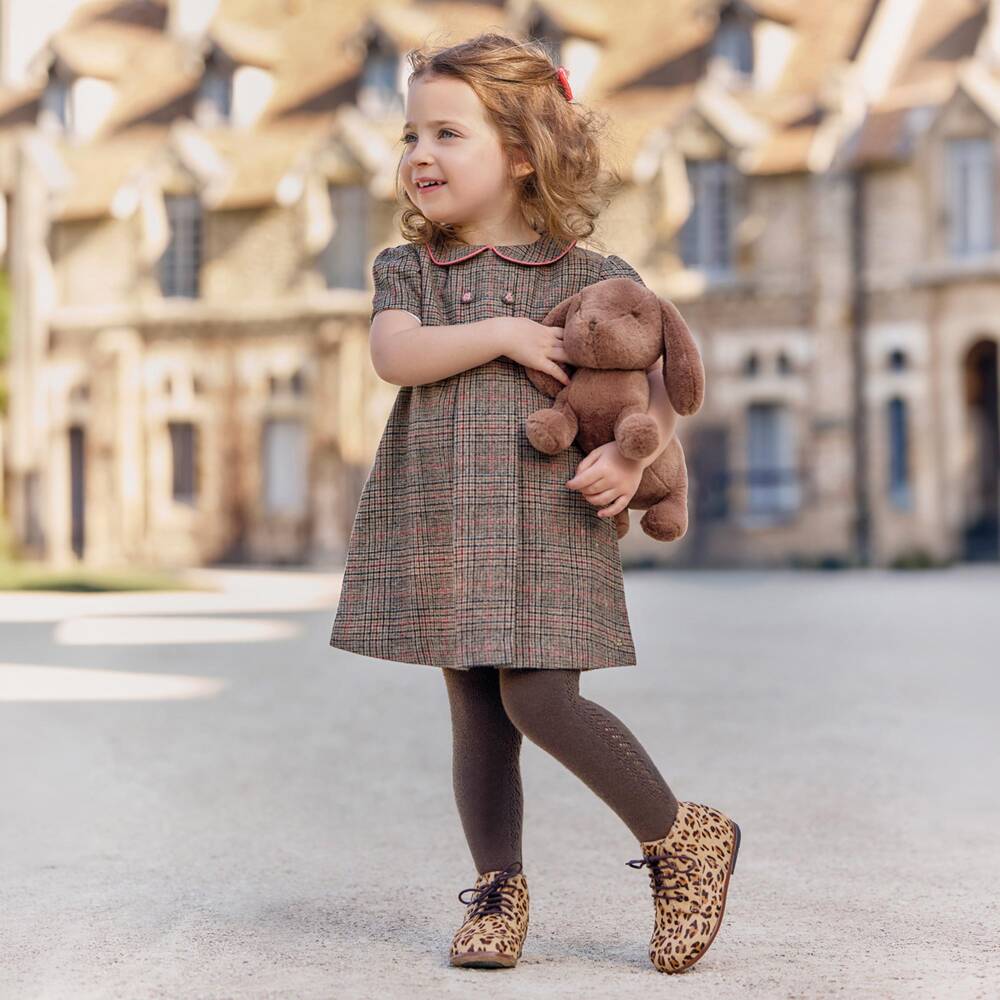 Tartine et Chocolat-Girls Chocolate Brown Check Dress | Childrensalon