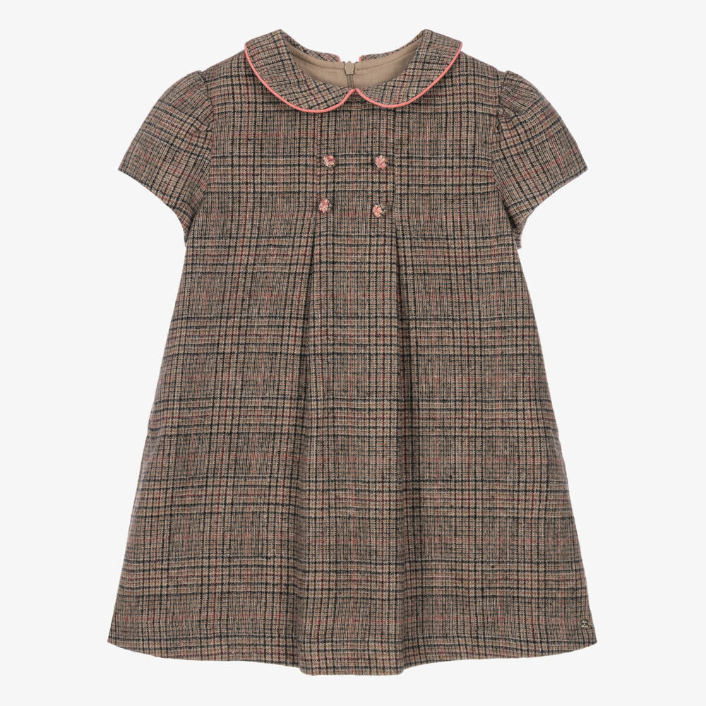 Tartine et Chocolat-Girls Chocolate Brown Check Dress | Childrensalon