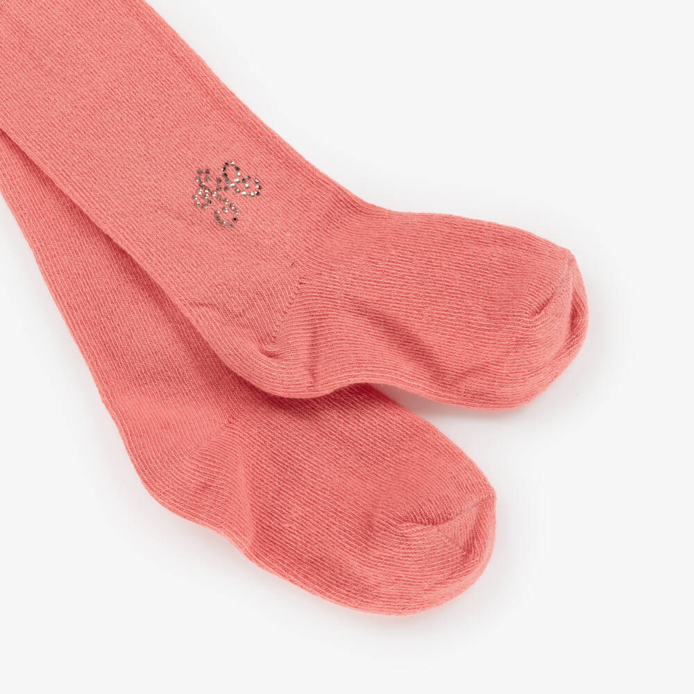 Tartine et Chocolat-Girls Coral Pink Cotton Tights | Childrensalon