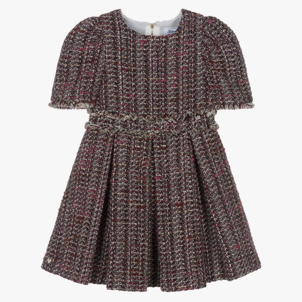 Tartine et Chocolat-Girls Glittery Burgundy Red Tweed Dress | Childrensalon