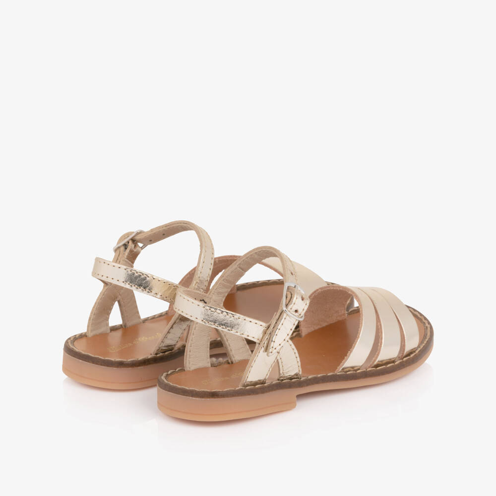 Tartine et Chocolat-Girls Gold Leather Sandals with Buckle Fastening | Childrensalon