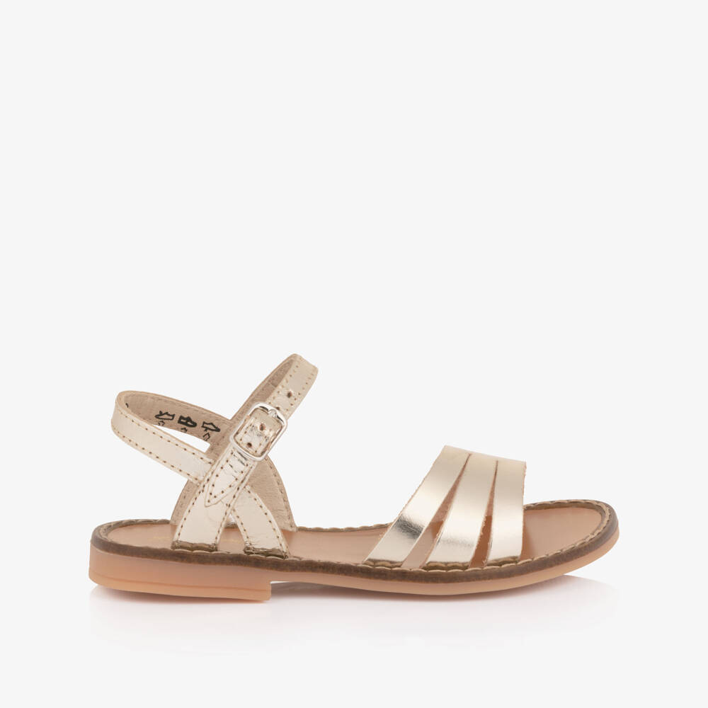 Tartine et Chocolat-Girls Gold Leather Sandals with Buckle Fastening | Childrensalon
