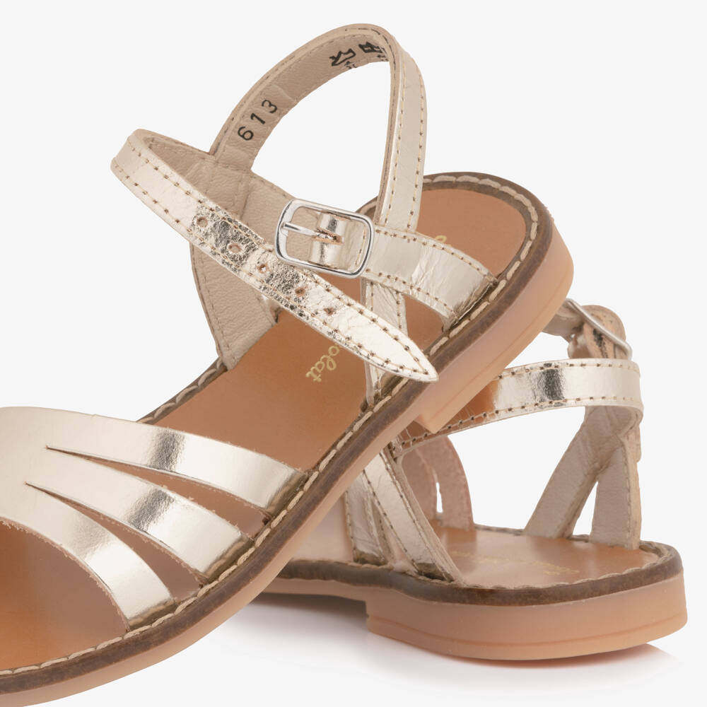 Tartine et Chocolat-Girls Gold Leather Sandals with Buckle Fastening | Childrensalon