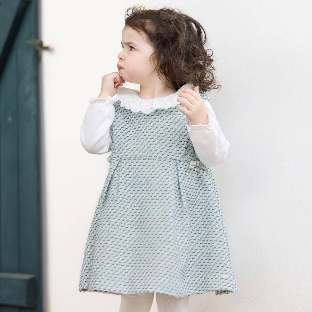 Tartine et Chocolat-فستان بدون أكمام تويد لون أخضر للبنات  | Childrensalon