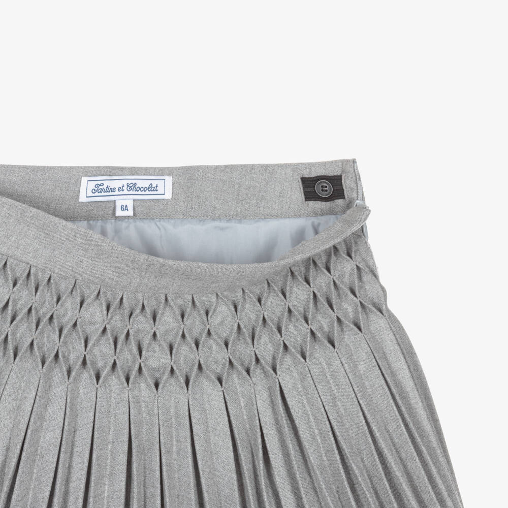 Tartine et Chocolat-Girls Grey Brushed Twill Pleated Skirt | Childrensalon