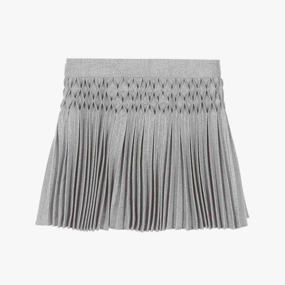 Tartine et Chocolat-Girls Grey Brushed Twill Pleated Skirt | Childrensalon