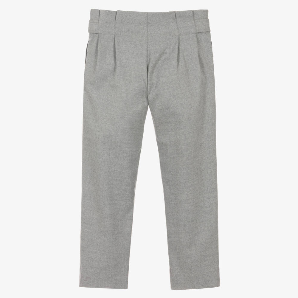 Tartine et Chocolat-Girls Grey Brushed Twill Trousers | Childrensalon