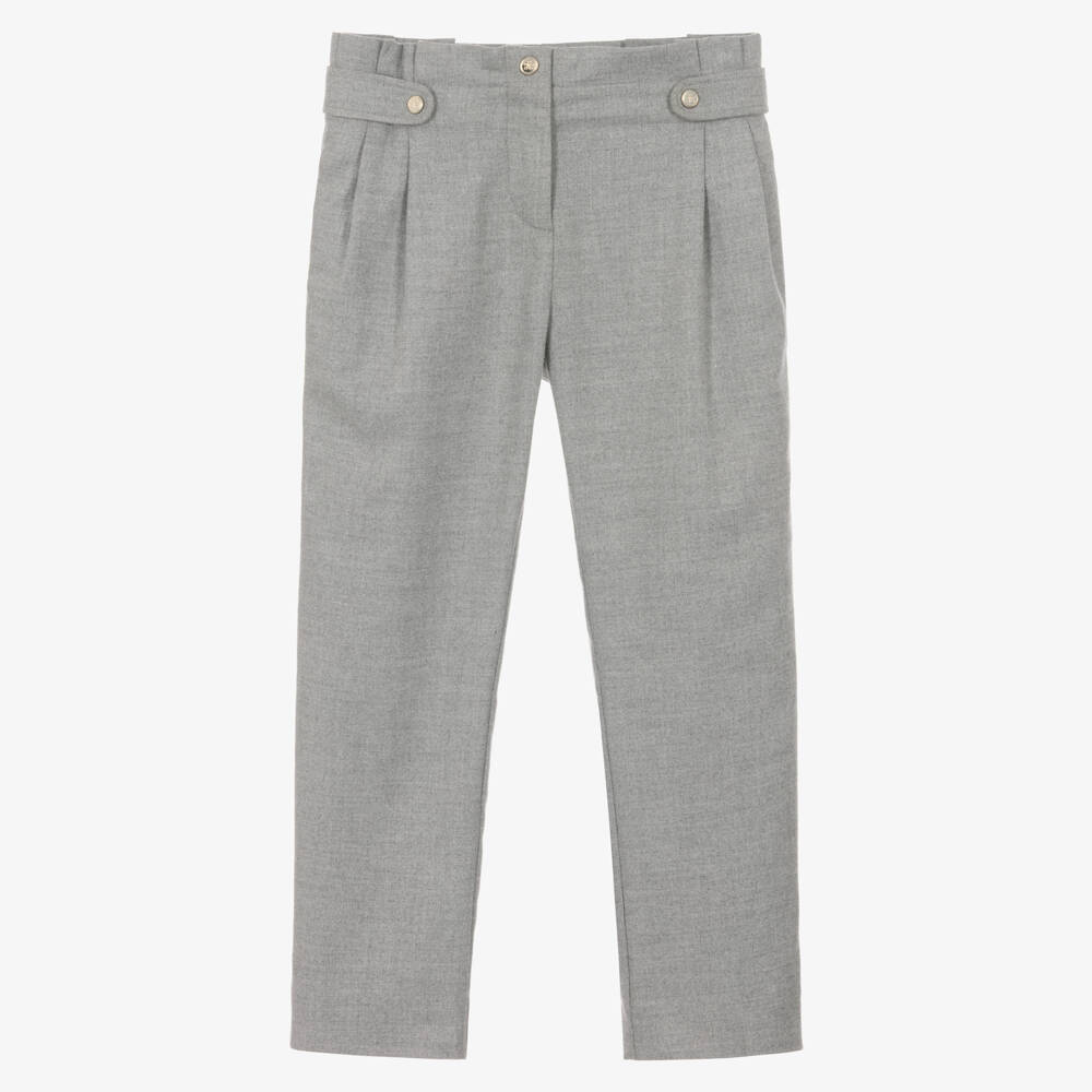 Tartine et Chocolat-Girls Grey Brushed Twill Trousers | Childrensalon