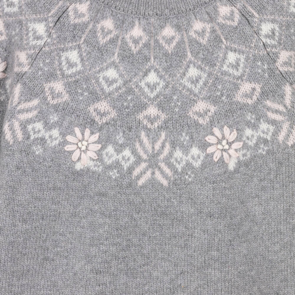 Tartine et Chocolat-Girls Grey Fair Isle Wool Knit Sweater | Childrensalon