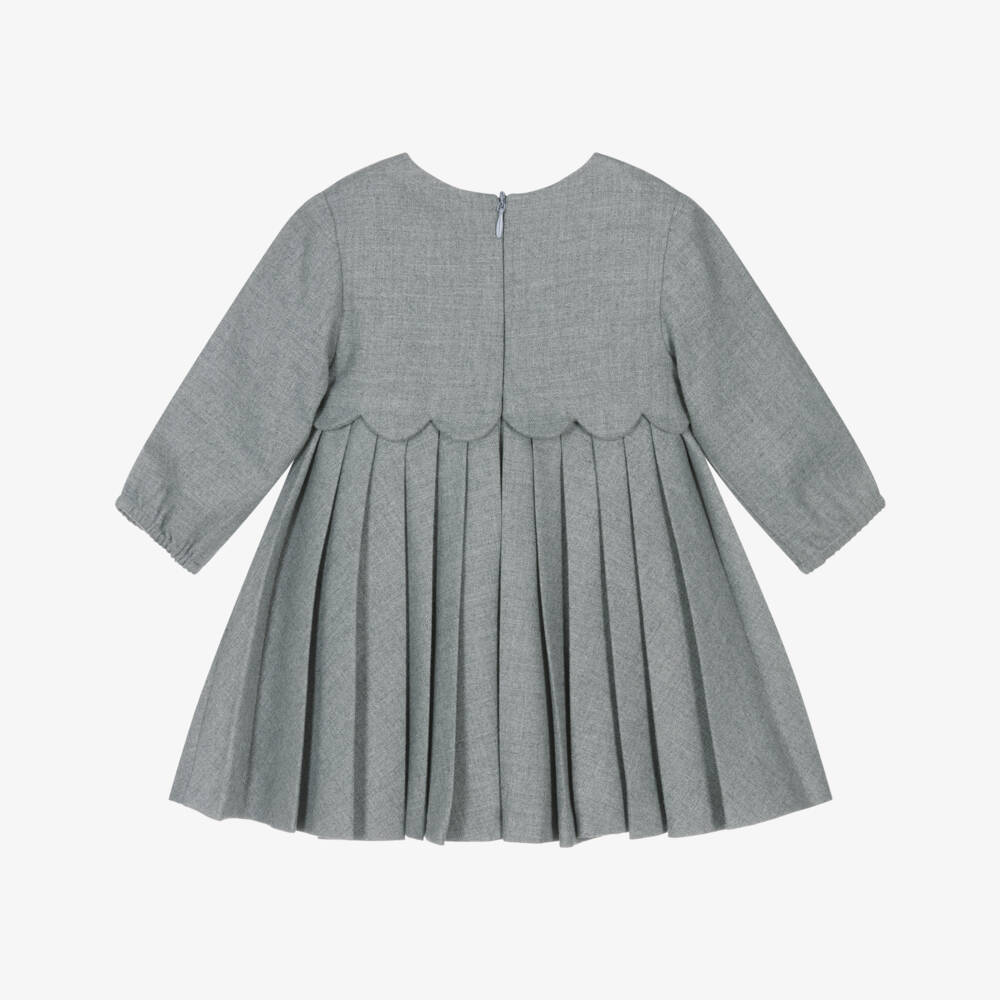 Tartine et Chocolat-Girls Grey Flannel Scalloped Dress | Childrensalon